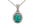 1.77ct Australian Black Opal Pendant with Pave Diamond Halo - White Gold