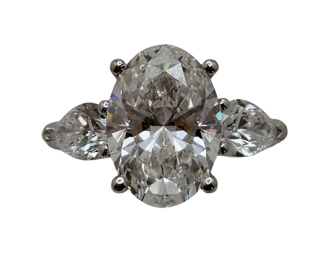 3.06ct Lab Grown Oval Diamond Ring with Pear Accent Diamonds - White Gold