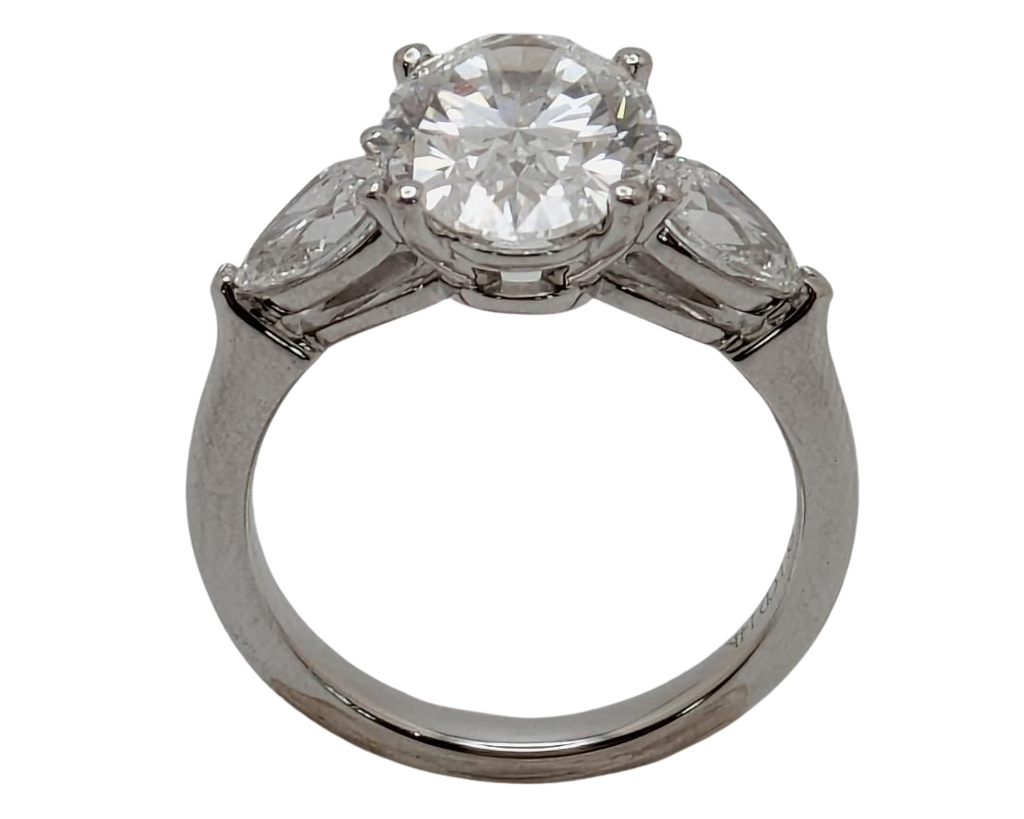 3.06ct Lab Grown Oval Diamond Ring with Pear Accent Diamonds - White Gold