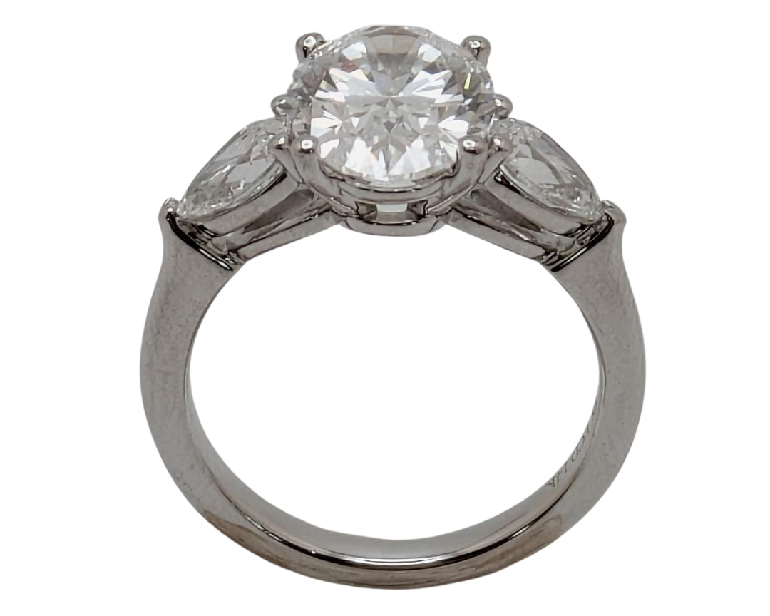 3.06ct Lab Grown Oval Diamond Ring with Pear Accent Diamonds - White Gold