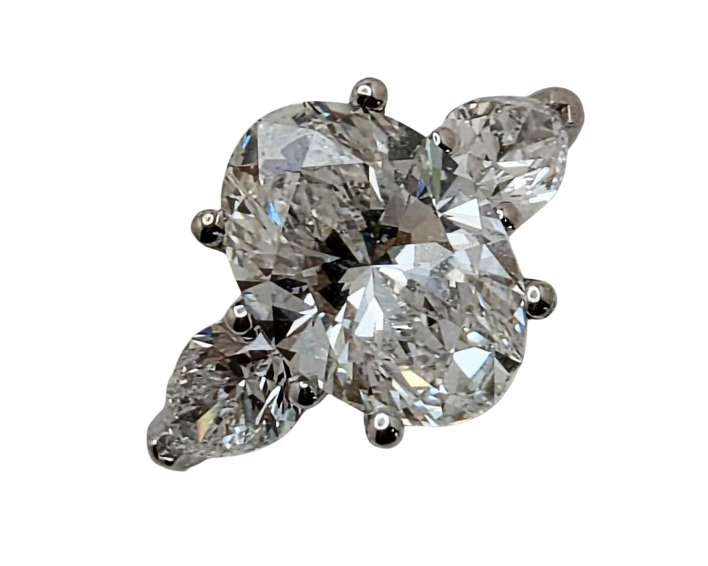 3.06ct Lab Grown Oval Diamond Ring with Pear Accent Diamonds - White Gold
