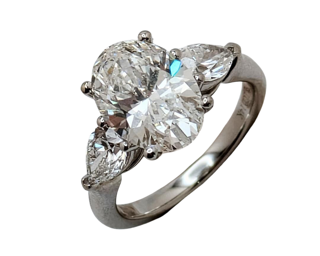 3.06ct Lab Grown Oval Diamond Ring with Pear Accent Diamonds - White Gold