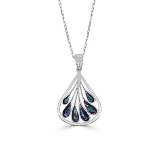 Plume Drop Pendant w/Abalone Inlay - White Gold
