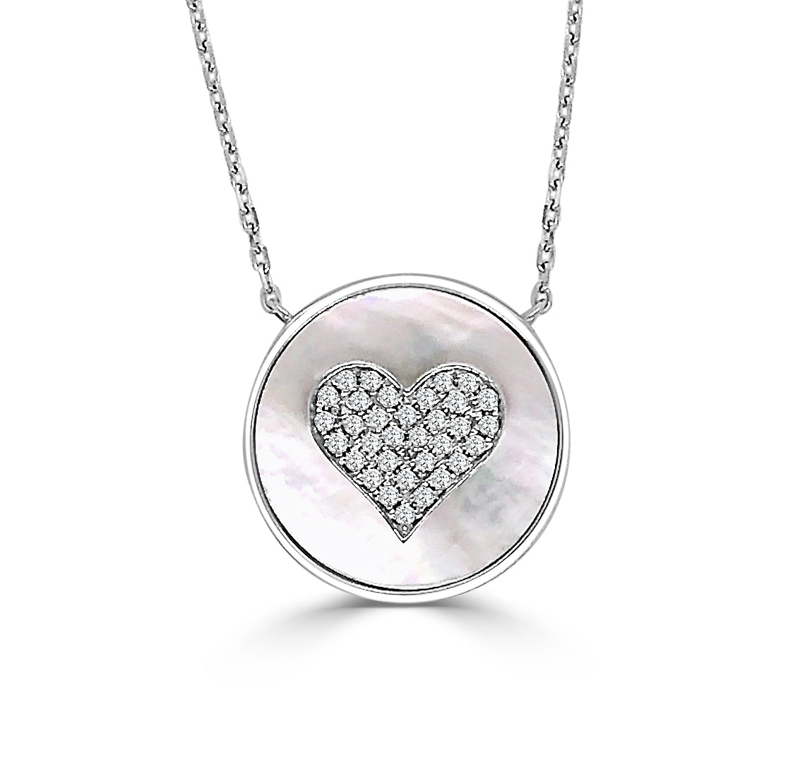 Happy Heart Necklace with Diamonds and Mother of Pearl - White Gold