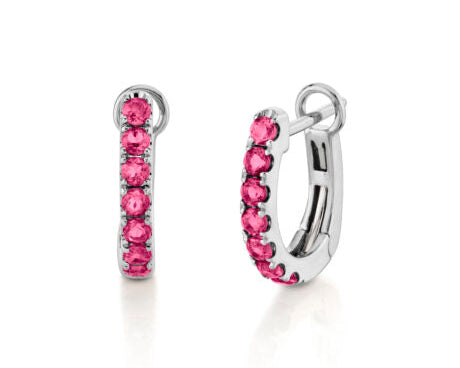 Huggie Style Pink Tourmaline Hoop Earrings - White Gold