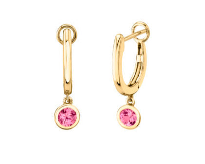 Pink Tourmaline Bezel Set Earrings - Yellow Gold