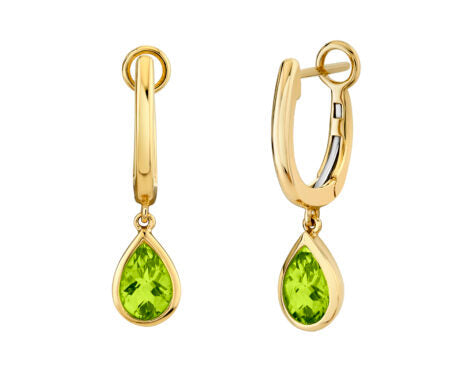 Pear Shaped Peridot Dangle Earrings - Yellow Gold