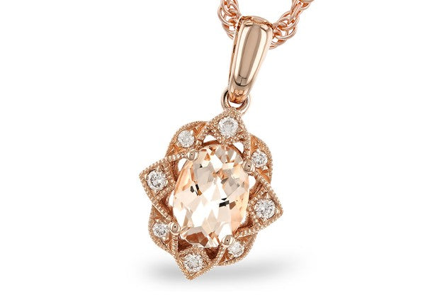 Morganite Pendant with Diamond Accented Fancy Halo - Rose Gold