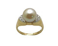 Mid-Century Pearl Ring with Diamonds - Two Tone