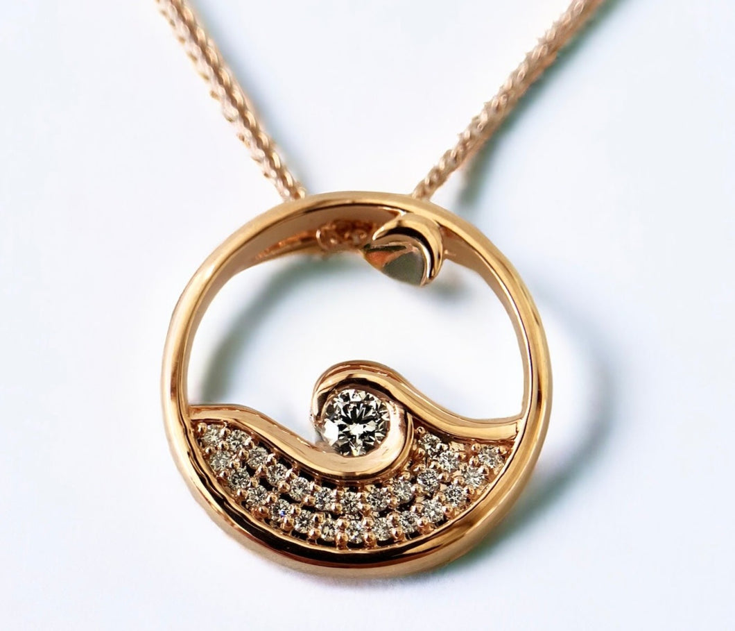Moon Glow Pendant with Diamond Center and Accenting Diamonds - Rose Gold
