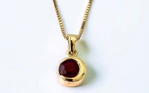 Crescent Moon Pendant with Ruby - Yellow Gold