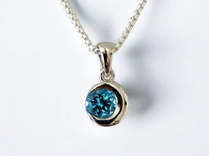 Crescent Moon Pendant with Blue Topaz - Silver