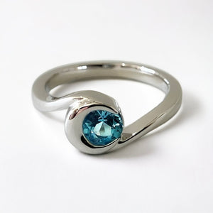 Crescent Moon Wave Ring with Blue Topaz- Silver