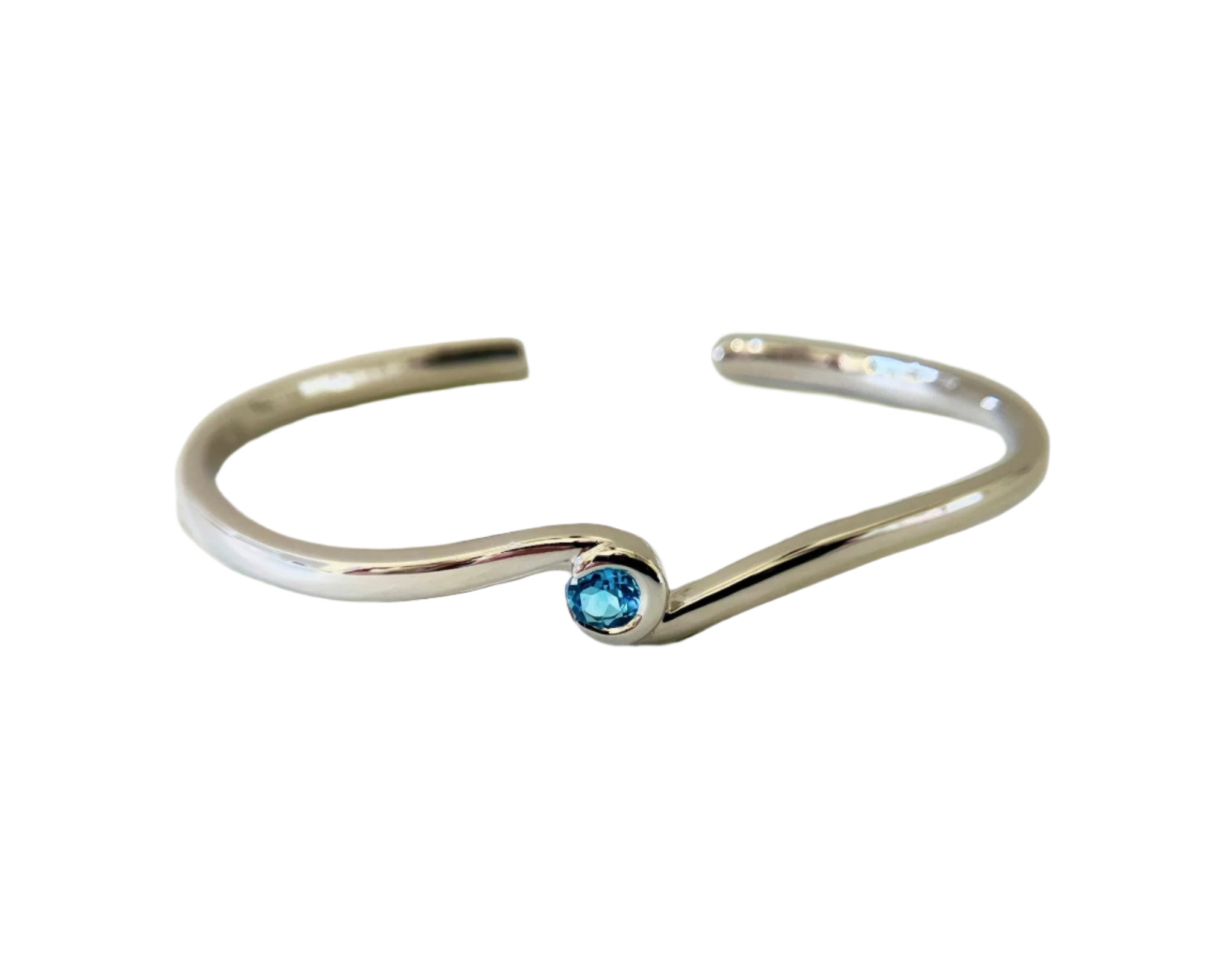 Crescent Moon Wave Cuff with Blue Topaz - Silver