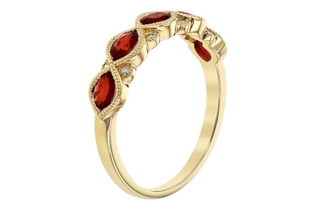 Ruby and Pave Diamond Ring with Milgrain Detail - Yellow Gold