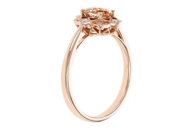 Morganite Ring with Diamond Accented Fancy Halo - Rose Gold