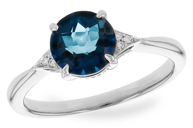 London Blue Topaz Ring with Diamond Accents - White Gold