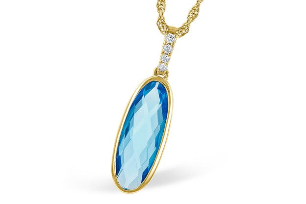 Blue Topaz Bezel Drop Pendant w/ Diamond bail - Yellow Gold