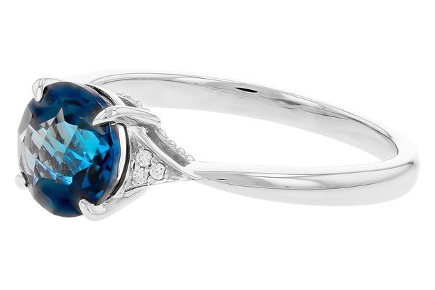 London Blue Topaz Ring with Diamond Accents - White Gold
