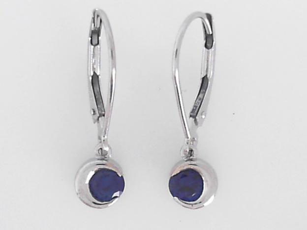 Crescent Moon Bezel Dangle Earrings with Sapphire - White Gold