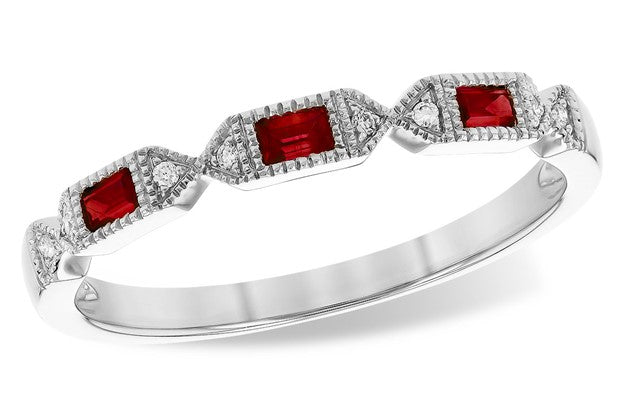 Ruby Baguette Ring with Diamond Accents - White Gold
