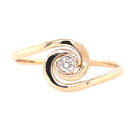 Diamond Accented Curled Waves Ring - Yellow Gold