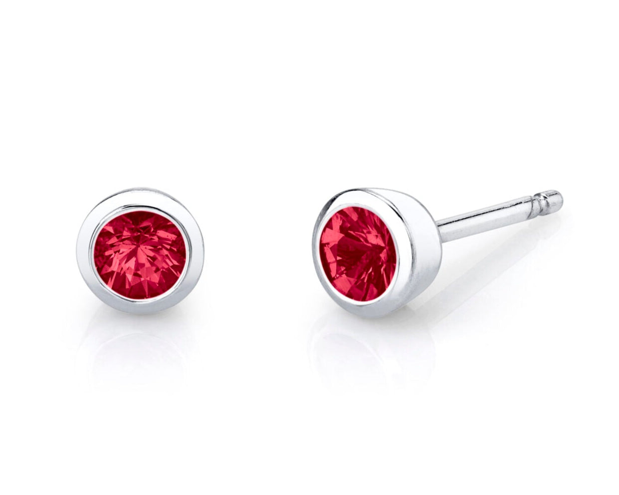 3.5mm Bezel Set Ruby Stud Earrings - White Gold