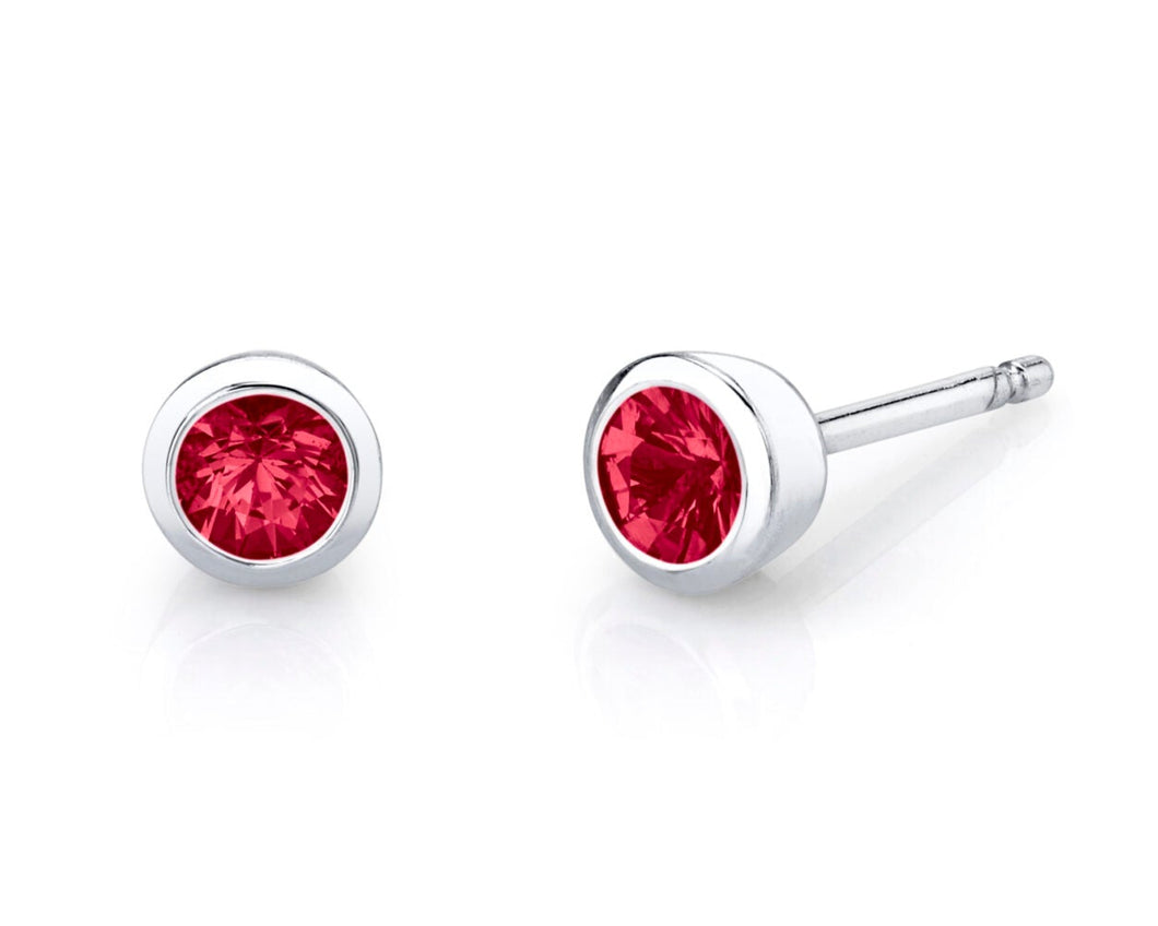 Bezel Set Ruby Stud Earrings - White Gold