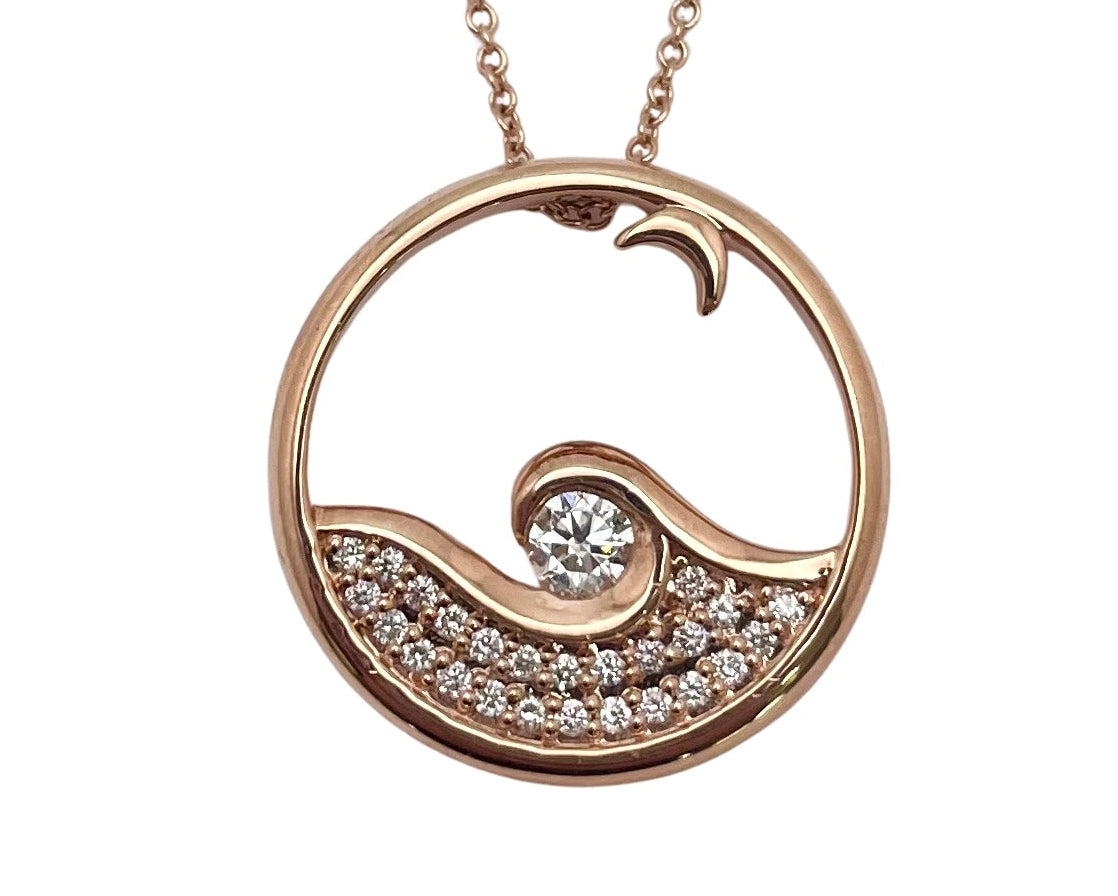Moon Glow Pendant with Diamond Center and Accenting Diamonds - Rose Gold