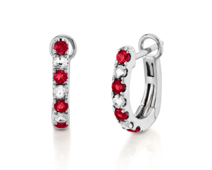 Ruby and Diamond Huggie Style Earrings - White Gold