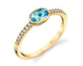 Bezel Set Aquamarine Ring with Pave Diamonds - Yellow Gold