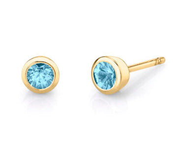 5mm Aquamarine Bezel Set Stud Earrings - Yellow Gold