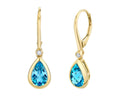 Blue Topaz Teardrop Dangle Earrings with Diamond Accents - Yellow Gold