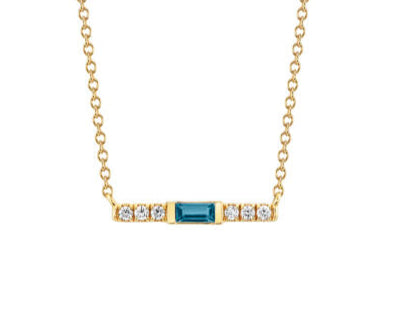 London Blue Topaz Bar Necklace - Yellow Gold