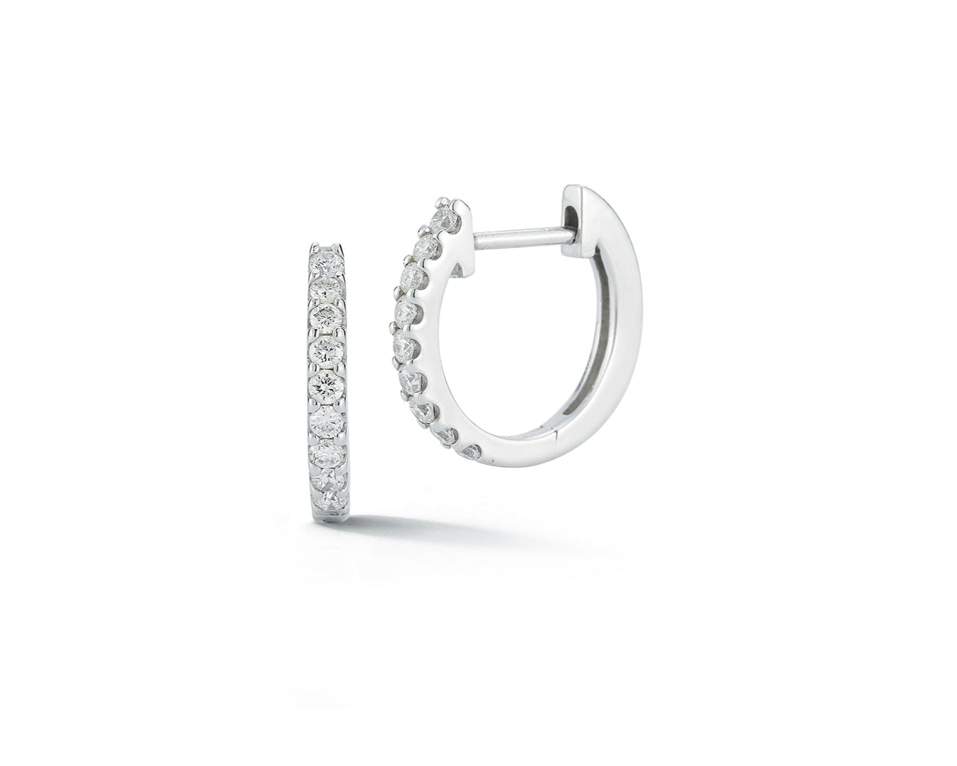 Extra-Small Huggie Style Pave Diamond Hoop Earrings - White Gold