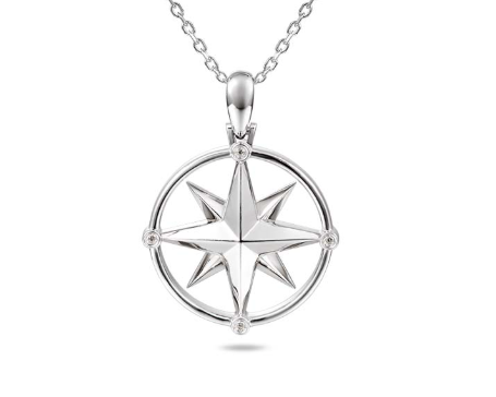 Compass Rose Pendant with White Topaz Accents - Sterling Silver