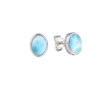 Oval Larimar Studs - Sterling Silver