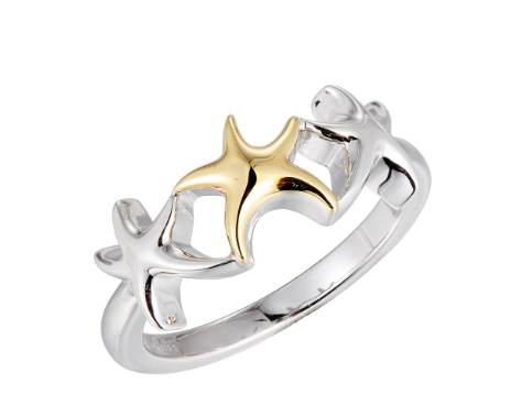Three Starfish Ring - Two Tone