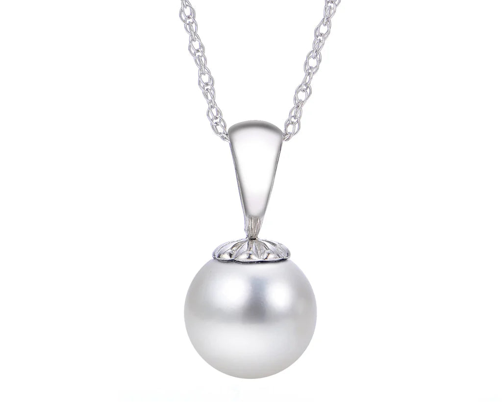 Akoya Pearl Solitaire Pendant - White Gold
