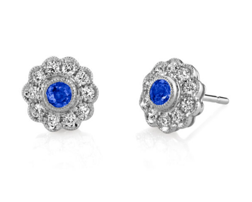 Sapphire Studs with Diamond Halo - White Gold
