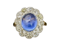 Sapphire Sugarloaf Ring with Old Mine Cut Diamond Halo - Two Tone