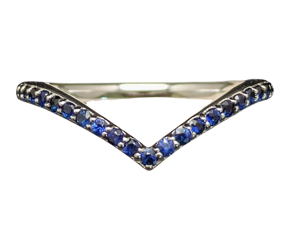 V-Shape Pave Sapphire Band - White Gold