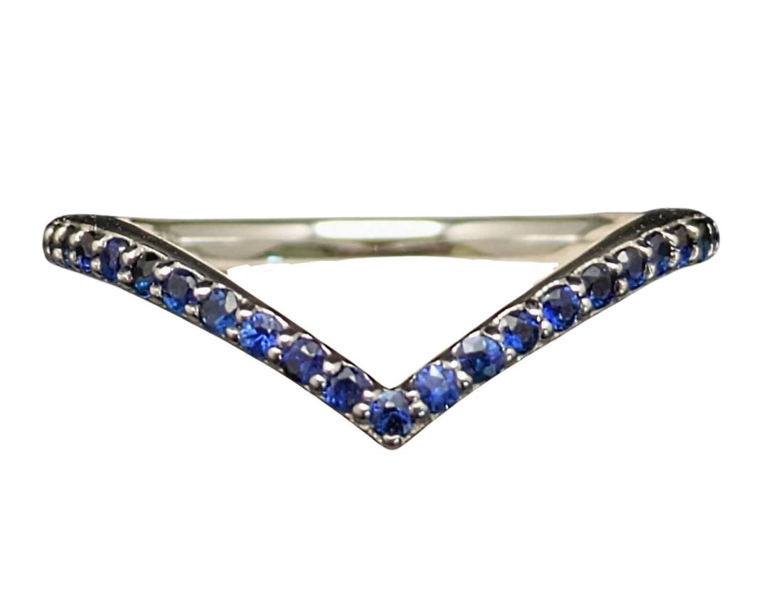 V-Shape Pave Sapphire Band - White Gold