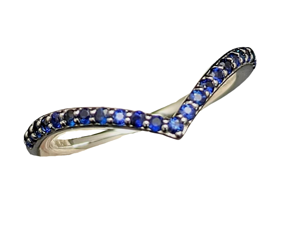 V-Shape Pave Sapphire Band - White Gold