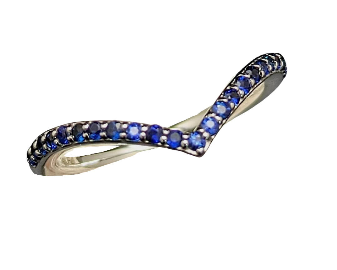 V-Shape Pave Sapphire Band - White Gold