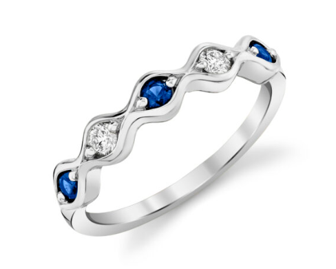 Alternating Sapphire and Diamond Wavy Band - White Gold