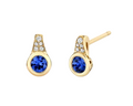 Sapphire Bezel Set Stud Earrings with Diamond Accents - Yellow Gold