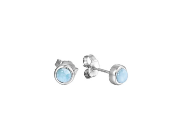 Bezel Set Larimar Stud Earrings - Sterling Silver