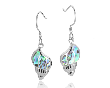 Abalone Conch Shell Dangle Earrings - Sterling Silver