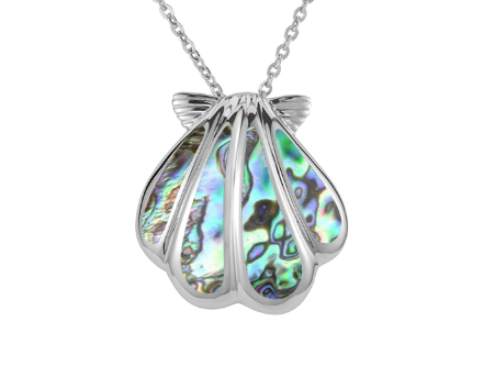Abalone Inlay Clam Shell Pendant - Sterling Silver